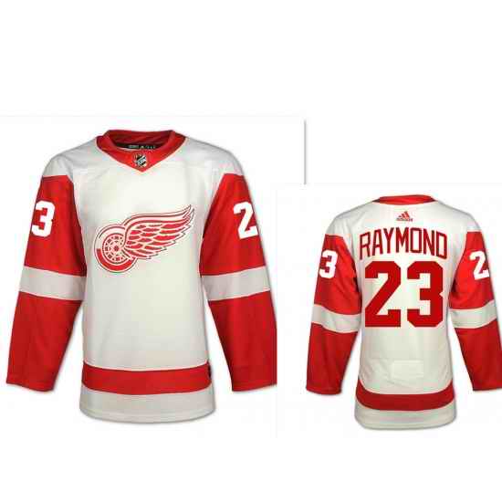 Men Adidas Detroit Red Wings 23 Lucas Raymond White Road Authentic NHL Jersey